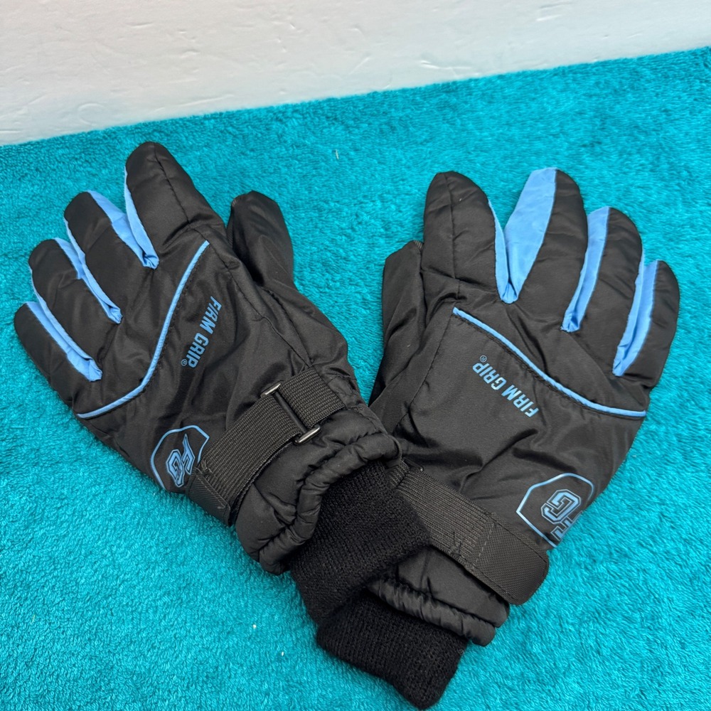Firm Grip Winter Gloves Black Blue Insulated Work Ski Gloves Adjustable Wrist